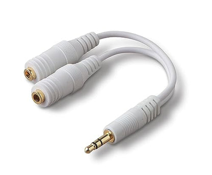 Belkin AUX Audio Cable Splitter, 3.5mm, White | Splits one audio source to two headphones, compatible with phones, tablets, laptops, and MP3 players - color: White, size: Standard