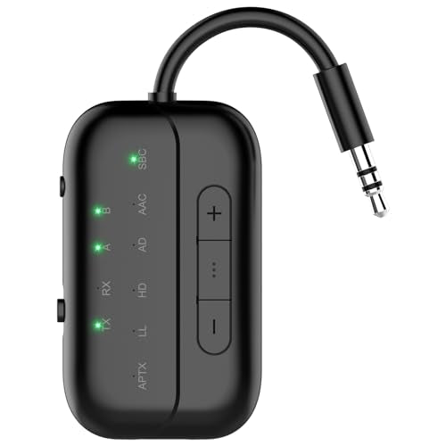 Bluetooth Transmitter Receiver, 2-in-1 V5.3 Wireless Adapter for Airplane, TV, PC, Gym, Switch. Supports up to 2 AirPods/Headphones. Audio Receiver for Car/Home Stereo,with AptX Low Latency & HD - color: Black