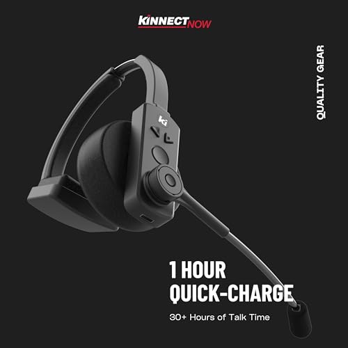 Kinnect Edge Bluetooth Wireless Headset with Microphone – Ideal for Remote Work, Long Battery Life, Noise-Canceling, Comfortable Fit, Compatible with iOS & Android