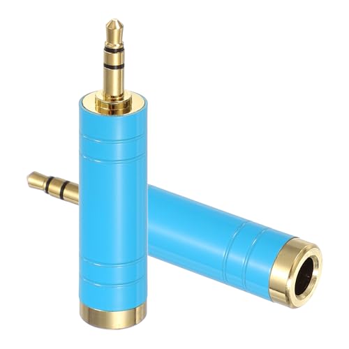 MECCANIXITY 2Pcs TRS 3.5mm Male to 6.35mm Female 1/8" Plug to 1/4" Blue | Stereo Headphone Adapter, Jack, Audio Converter, Pure Copper, Gold Plated, for Guitars Speakers Laptops - color: Blue
