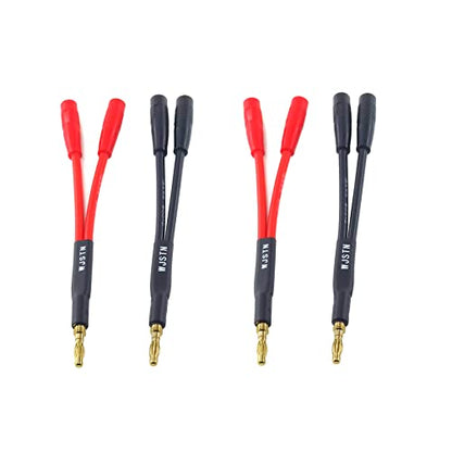 Suanqi Banana Plug to 2-Female 4mm Banana Jack Socket Plug Splitter Adapter,3 inches 1 Male to 2 Female 4Pack.