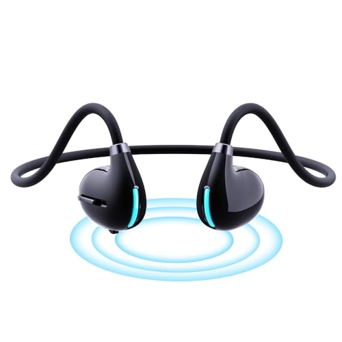 IHAO Air Conduction Wireless Bluetooth Headphones Cool Flash Light-Open-Ear Design Lightweight & Pain-Free Sweatproof Sport Headphones with Mic Earphone Ideal for Running Cycling and Sports-F806 Black - color: F806 Black