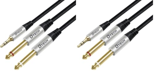 DTECH 5ft 3.5mm to 1/4 Adapter Audio Stereo Cable TRS 1/8 to Dual Quarter Inch TS 6.35mm Y Splitter Guitar AMP Aux Cord for Headphones Jack Laptop Speaker Phone Mixer (Pack of 2) - size: 5ft (Pack of 2)