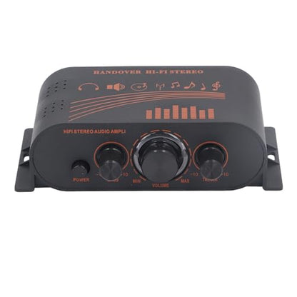 Marhynchus HiFi Power Amp Mini Stereo Amplifier, Aluminum Body 2 Channel 20W X 2 with Treble Bass Volume Control, DC12V Sound Stereo Amp for Car Home Desktop Phone Computer MP3