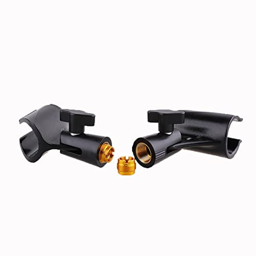 2PC Stands Black Mic Clip for Microphone Mic Clip Holder for Mic Stand with 5/8" Male to 3/8" Female Adapter, 2-pack