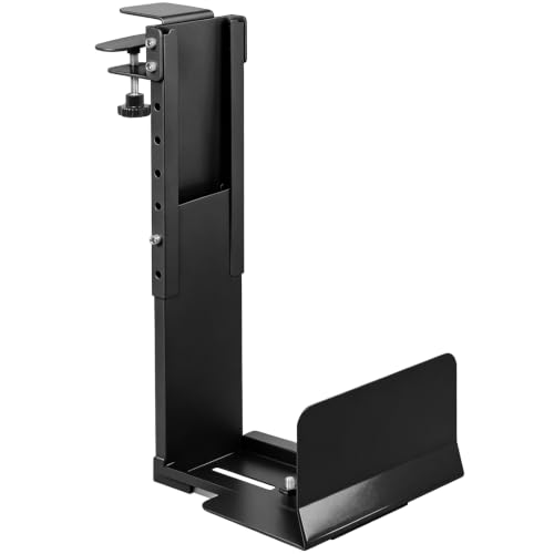 Adjustable Under Desk PC Mount, Heavy Duty No Drilling Clamp Mount on Desk Fits Most PC Tower 14.5”-22.4” (H) , Thickened & Ultra Strong CPU Holder for Standing Desk & Home Office, Black - color: Black