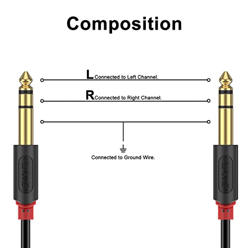 J&D 0.6cm(1/4인치) TRS 케이블, 금 도금 오디오웨이브 시리즈 6.35mm TRS 수-수 밸런스 인터커넥트 스테레오 오디오 케이블, 1/4인치 기타 악기 코드, 91.4cm(3피트) - size: 3 Feet
