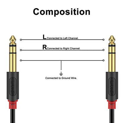 J&D 0.6cm(1/4인치) TRS 케이블, 금 도금 오디오웨이브 시리즈 6.35mm TRS 수-수 밸런스 인터커넥트 스테레오 오디오 케이블, 1/4인치 기타 악기 코드, 91.4cm(3피트) - size: 3 Feet