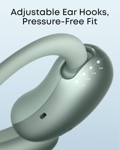Soundcore AeroFit 2 by Anker Open Ear Earbuds, Open Ear Headphones, Earbuds | Real-Time Translation, 4 Adjustable Positions, 42H Playtime, Rich Bass, Hi-Res, IP55, AI Clear Calls, Wireless Charging - color: Minty Green, style: Standard