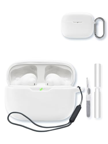 Case for JBL Vibe Beam 2 True Wireless Noise Cancelling Earbuds,Soft Protective,BOVUGAC Silicone Case Cover with Keychain & Cleaning Kit & Lanyard for JBL Vibe Beam 2-White - color: White