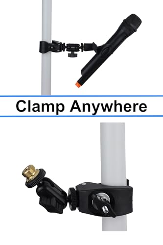 Mic Crab Clamp Microphone Mount with Double Ball Head Adjustment 1/4" to 5/8" Copper Screw, Fits Mic Stand, Drum Stand, Desktop Shelf