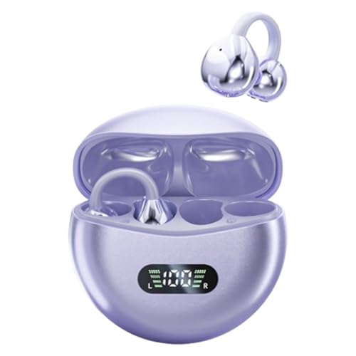 Open Ear Clip Headphones Wireless Earbuds Bluetooth 5.4 Sports Earphones Wireless Charging Case & LED Power Display Waterproof Fitness Headphones for Running (Purple) - color: Purple