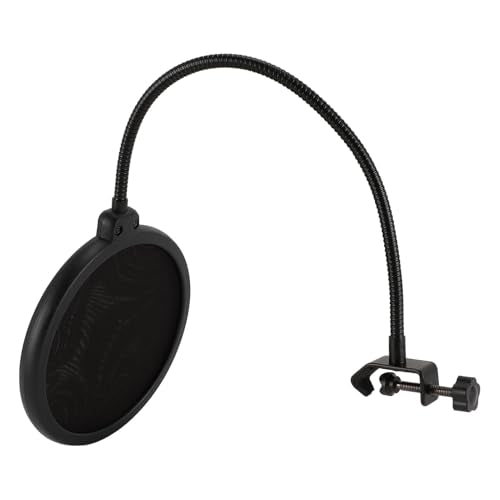 Microphone Pop Filter 360 Degree Adjustable Versatile Sturdy Dual Layered Wind Pop Screen with Gooseneck Stand for Video Studio Home