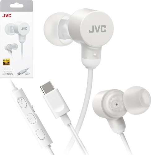 JVC Wired USB-C Earbuds - Noise Isolation - DAC - Hi-Res Audio - Built-in Mic with Mute - Comfortable Silicone Ear Tips - 3 Button Remote – Plug & Play - HAFR29UC - color: White