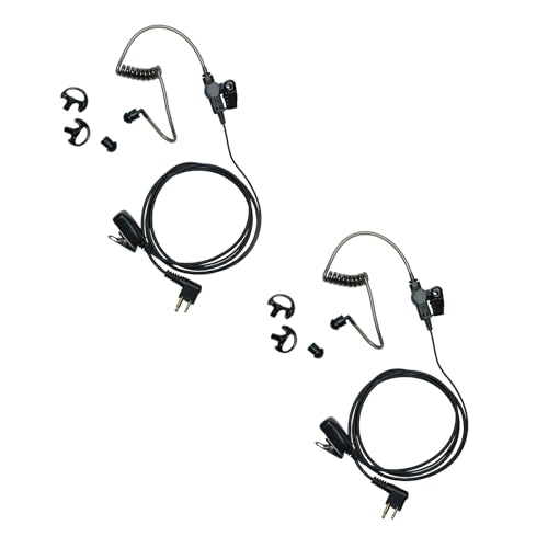 2-Pack Grey Tube Earpiece Compatible with Motorola CP200D | 2-Pack, grey acoustic tube, ergonomic earplug, PTT mic; Compatible with Motorola CLS1110 BPR40 CP185 DTR700