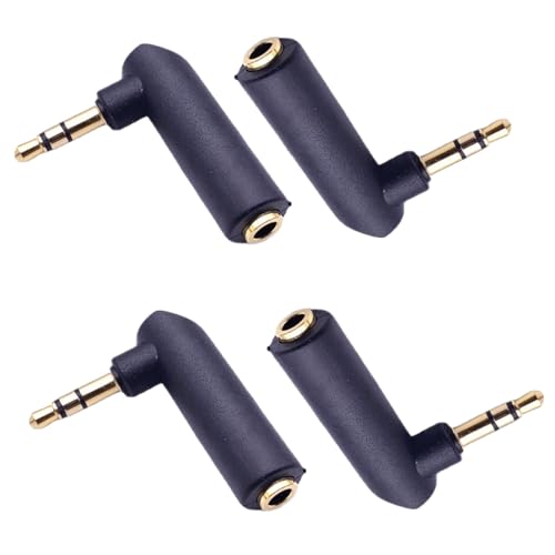 3.5mm Right Angle Audio Adapter 4 Pack, Gold Plated 90 Degree Aux | 4 pack gold-plated 3.5mm right angle audio adapters, 90 degree design saves space and reduces cable strain, black