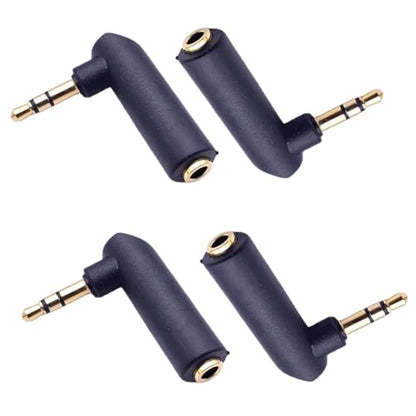 3.5mm Right Angle Audio Adapter 4 Pack, Gold Plated 90 Degree Aux | 4 pack gold-plated 3.5mm right angle audio adapters, 90 degree design saves space and reduces cable strain, black