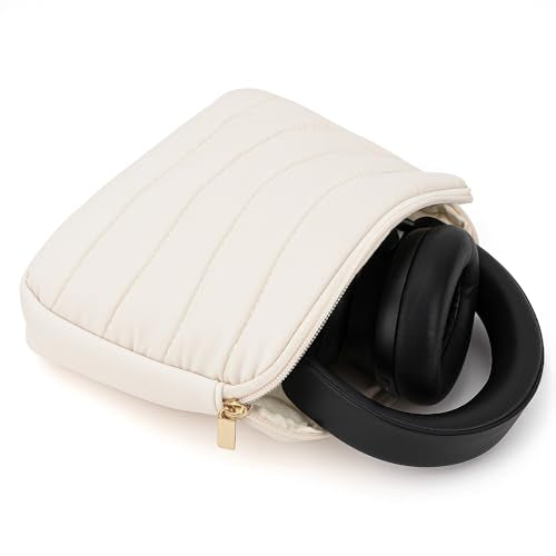 Geekria NOVA Headphones Puffy Pouch Compatible with Bose QC Ultra, JBL Tour One M3, Skullcandy Hesh ANC, Soft Shell Replacement Protective Travel Carrying Bag with Cable Storage (Ivory) - color: Ivory