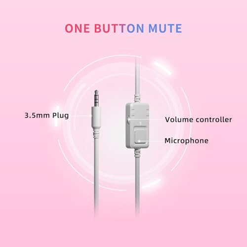 SOMIC G951s Pink Stereo Gaming Headset with Mic for PS4,Xbox,PC,Mobile Phone,3.5mm Noise Reduction Cat Ear Headphones Lightweight Over Ear Headphones for Woman - color: Pink