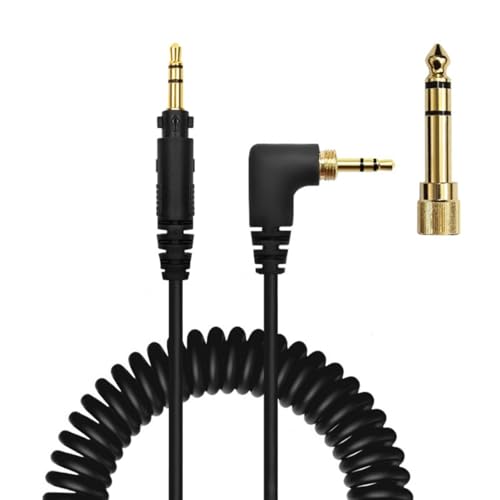 Spring Coiled Headphone Cable Cord with 3.5mm and 6.35mm Connectors Feature for EAH-DJ1200 Black Studio Wire
