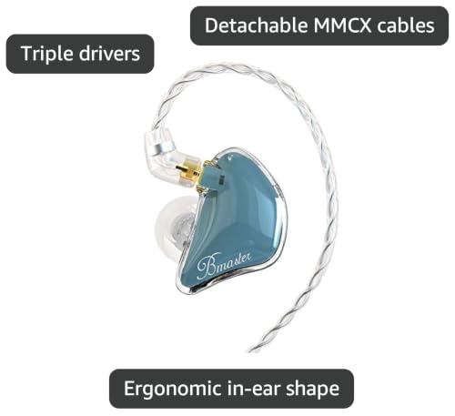 BASN Bmaster Triple Drivers in Ear Monitor Headphone with Two Detachable Cables Fit in Ear Suitable for Audio Engineer, Musician (Blue) - color: Blue