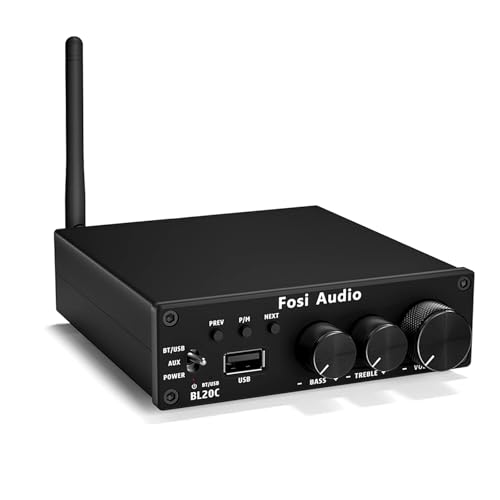 Fosi Audio BL20C Bluetooth 5.0 Stereo Audio Receiver Amplifier 320 Watts 2.1 CH Mini Hi-Fi Class D TDA7498E Integrated Amp U-Disk Player for Home Passive Speakers Powered Subwoofer(with Power Supply)