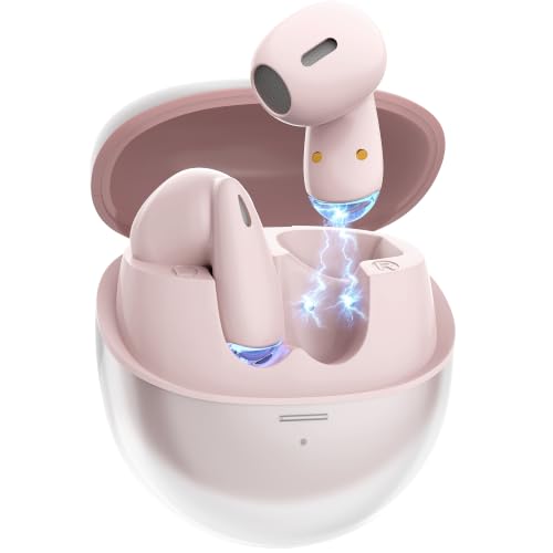 MINISO True Wireless Earbuds with Charging Case, Bluetooth 6.0 Ear Buds | In Ear Headset, HiFi Stereo, 50 H Playback Earphones with ENC Mic, Hands-Free Clear Calls for TV Smart Phone Laptop Sports - color: Pink