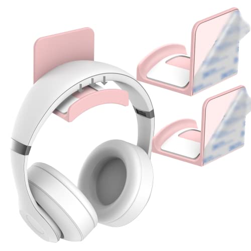 Headphone Stand Headset Holder - Adhesive Gaming Headphone Hanger Hook Desk Mount for Most Headphone & Controller (Pink 2Pack) | Space-saving headphone hanger and wall mount alternative, durable ABS with non-slip pad, supports up to 1 kg - color: Pink-2Pa