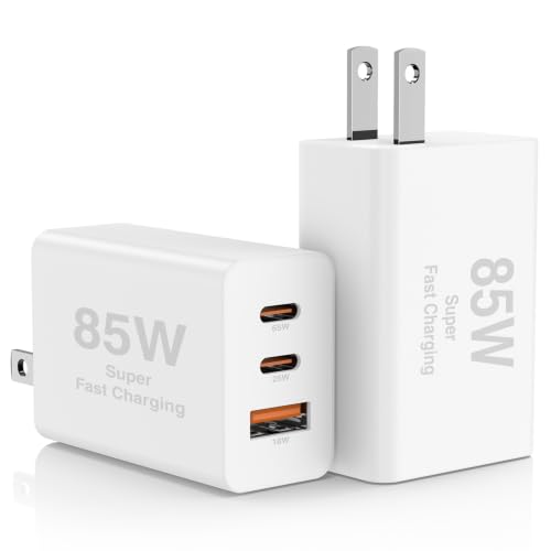 Hzevn 2Pack 85W USB C Wall Charger Block, 3-Port USB C Charging Adapter,Multi Super Fast Charging Power Plug Cube for MacBook Pro/Air,i-Pad Pro,i-Phone 17/16/15, Galaxy S25,and More-White - color: White+White