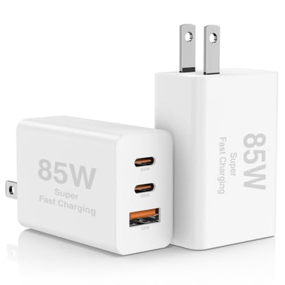 Hzevn 2Pack 85W USB C Wall Charger Block, 3-Port USB C Charging Adapter,Multi Super Fast Charging Power Plug Cube for MacBook Pro/Air,i-Pad Pro,i-Phone 17/16/15, Galaxy S25,and More-White - color: White+White