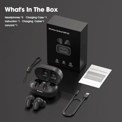 Earbuds Wireless Bluetooth 6.0 Headphones, IPX5 Waterproof | 24H Playback, Small Noise Cancelling Earbuds with Lanyard for Sports, Workout, Smartphone Call (Black) - color: Black