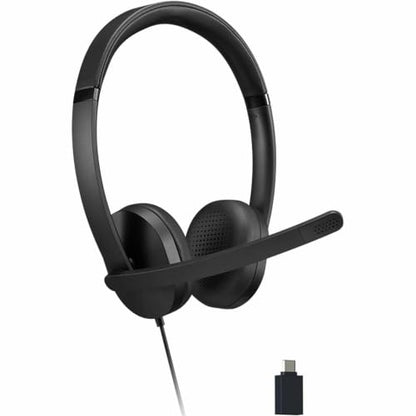 Lenovo 115 USB-A/USB-C Wired Stereo Headset – Lightweight, Noise-Cancelling, in-Line Control Box, USB-A to USB-C Adapter, Over-Ear Design, Headset with Mic for PC and Laptop, Black