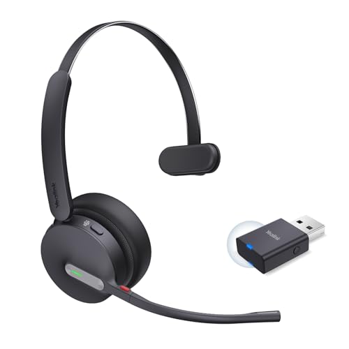 Yealink WH64 Hybrid Mono DECT Bluetooth Wireless Headset with Mic for Work | Teams Zoom Certified, Single Headphones with USB DECT Dongle for PC Mobile, 492ft Long Range, 3X Mic Noise Canceling, 26H - style: WH64 Hybrid Mono