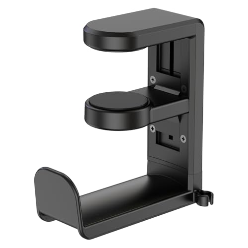EURPMASK Rotating Headphone Stand,Adjustable Clamp-on Headset Holder Hanger | 360 Degree Swivel,Headset Hook Under Desk,No Residue,Cable Organizer,Soft Rubber Pads,Keep Headphones Secure&Desk Tidy,Black - color: Black