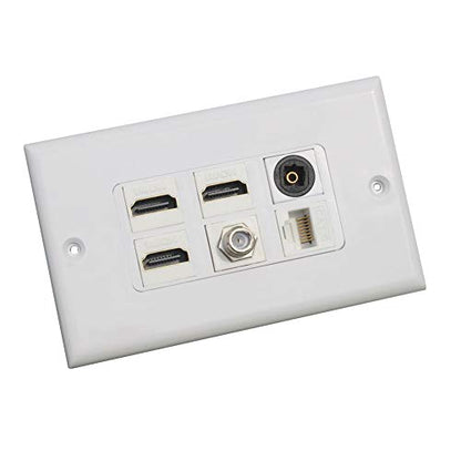HDMI Optical Wall Plate Toslink Wall Outlet 1Pack 3xHDMI+CAT6+F+TOS | HDMI CAT6 Ethernet Coax TV F Type Keystone Jack Outlet Panel Mount
