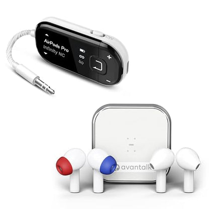 Avantree Voyager & Avantalk Infinity - Bluetooth 5.4 Airplane Adapter with OLED Screen for Headphones & 2 Pairs Bluetooth 5.3 Headphones with Qualcomm aptX Adaptive