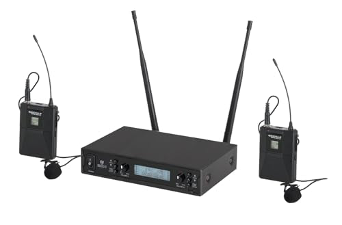Rockville RWM-200 L2 Dual UHF Beltpack Wireless Microphone System, Lavalier & Headset Mics, 200 Channels, 3 Band EQ, Echo | 200 Channels, XLR/1/4" Outputs, 500' Range, Metal Receiver, Belt Pack EQ, One-Key Pairing, FCC Compliant - style: Lavalier