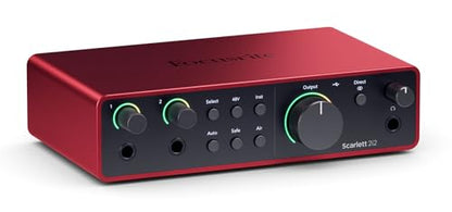 Audiosavings Bundle: Focusrite Scarlett 2i2 4th Gen USB Audio Interface Bundle with Rockville RHPA4 4 Ch Amp+(2) RDTS Stand+RCTR106B Cable+(2) RCM SR Studio Mic+(2) PRO-M50 SR Headphones (9 Items)