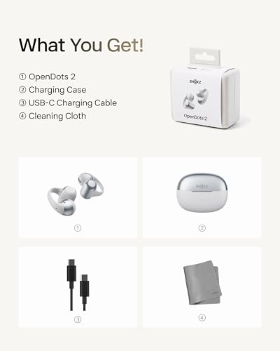 SHOKZ OpenDots 2 Open-Ear Clip-On Earbuds, Grey, Dolby Audio, 3 Mics | Enhanced Dolby Audio with deep bass, Bluetooth 6.1, 40h battery, IP57, 3 mics, wireless, for everyday use & sports - color: Grey