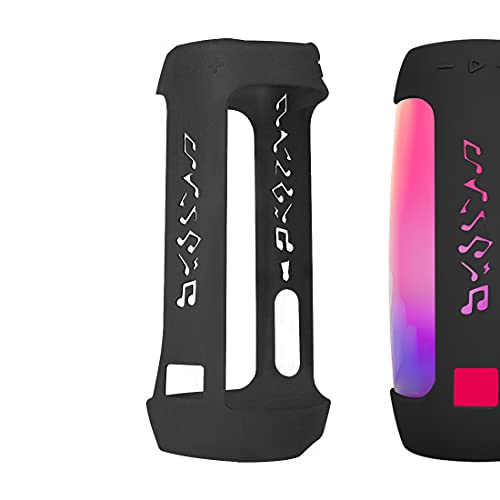 Geekria Silicone Carrying Case Compatible with JBL Pulse 4 Speaker, RGB Light Visible Protective Cover with Shoulder Strap & Carabiner, Shockproof Anti-Slip Outdoor Travel Sleeve (Black) - color: Black