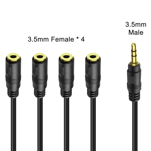 MEIRIYFA 3.5mm 1/8 inch 3-Pole TRS Splitter Extension Cable 1 to 4 Ways | TRS 1 Male to 4 Female Audio Stereo Splitter Cable 3.5mm Audio 1 Input 4 Output Headphone Headset Extender Cord-30CM