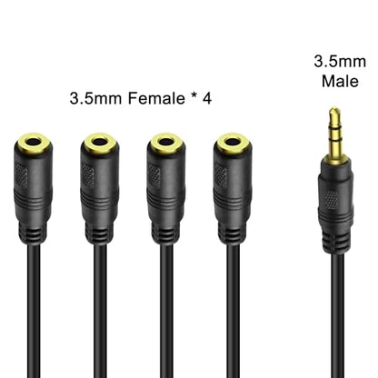 MEIRIYFA 3.5mm 1/8 inch 3-Pole TRS Splitter Extension Cable 1 to 4 Ways | TRS 1 Male to 4 Female Audio Stereo Splitter Cable 3.5mm Audio 1 Input 4 Output Headphone Headset Extender Cord-30CM