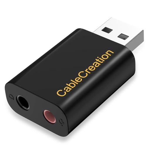 CableCreation USB Audio Adapter with 3.5mm Jack, USB External Stereo Card | External Stereo Sound Card with 3.5mm Earphone and Microphone for PS4, PS5, Windows, Mac, Linux, Plug and Play, Black - color: Black, size: 1-Pack