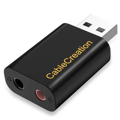 CableCreation USB Audio Adapter with 3.5mm Jack, USB External Stereo Card | External Stereo Sound Card with 3.5mm Earphone and Microphone for PS4, PS5, Windows, Mac, Linux, Plug and Play, Black - color: Black, size: 1-Pack