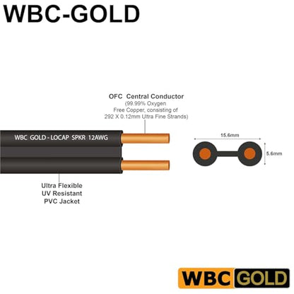 WORLDS BEST CABLES 3 Foot WBC-GOLD-LOCAP-SPKR-12 AWG - Low-Capacitance - Low-Inductance - High Purity OFC - Audiophile HiFi Speaker Cable Pair with Eminence Gold Banana (x2) & Spade (x2) Plugs - size: 3 FT, style: 2 Cables - Banana-Spade