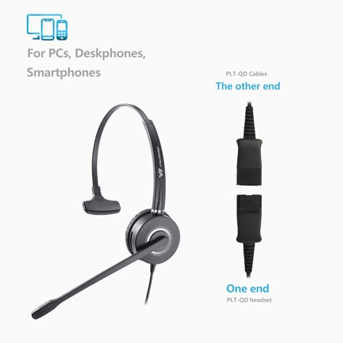 Mono Plantronic-QD Headset with Microphone - for Cables with 4 Pin Quick Disconnect Connector for Call Center Office (VT6932QD) - style: Mono-1