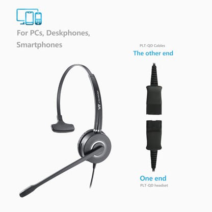 Mono Plantronic-QD Headset with Microphone - for Cables with 4 Pin Quick Disconnect Connector for Call Center Office (VT6932QD) - style: Mono-1