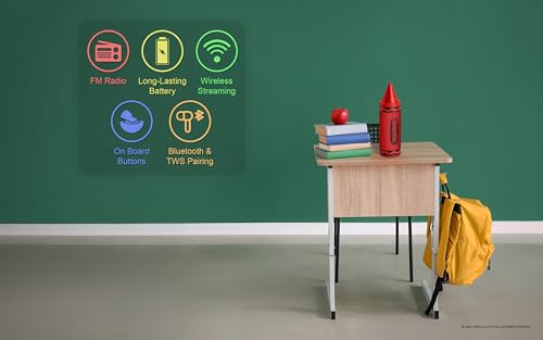 Crayola Kids Crayon Speakers Bluetooth, Portable Bluetooth Speakers | 20W Peak Power HD Sound, Mini Bluetooth Speaker Wireless with TWS Pairing BT 5.3, FM Radio Home/Party/Outdoor/Travel - color: Red