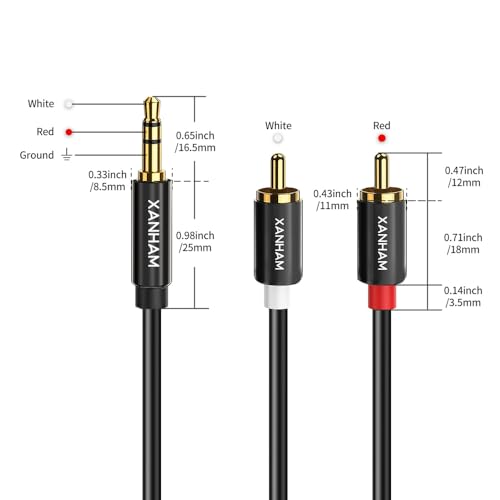 3.5mm to 2RCA Adapter Cable 6.6 Feet /2m Aux TRS 1/8 Inch Jack to 2 RCA Male to Male Y Splitter Cord for Hi-Fi System, Phone, Speaker, MP4, Tablet, HDTV - size: 6.6 Feet/2m