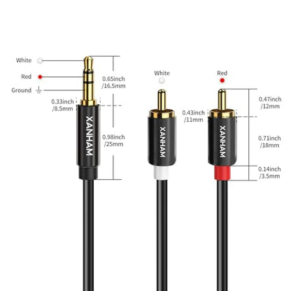 3.5mm to 2RCA Adapter Cable 6.6 Feet /2m Aux TRS 1/8 Inch Jack to 2 RCA Male to Male Y Splitter Cord for Hi-Fi System, Phone, Speaker, MP4, Tablet, HDTV - size: 6.6 Feet/2m